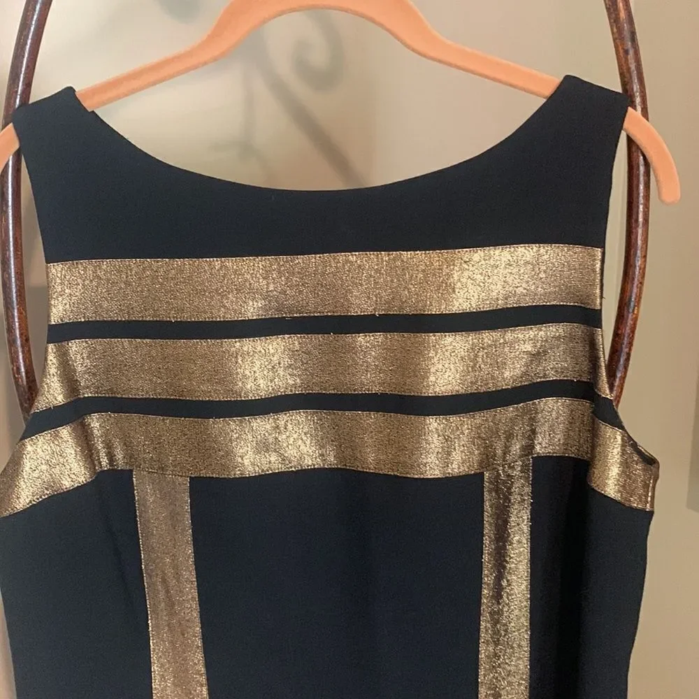 Tory Burch Black and Gold Striped Midi Dress